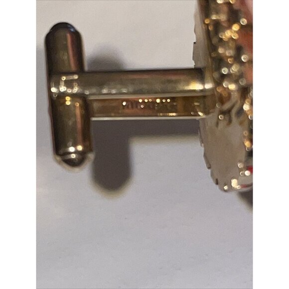 Vintage Hickok Cufflinks Orange Sunburst Gold Tone Wrap Around Retro MCM - Picture 7 of 8